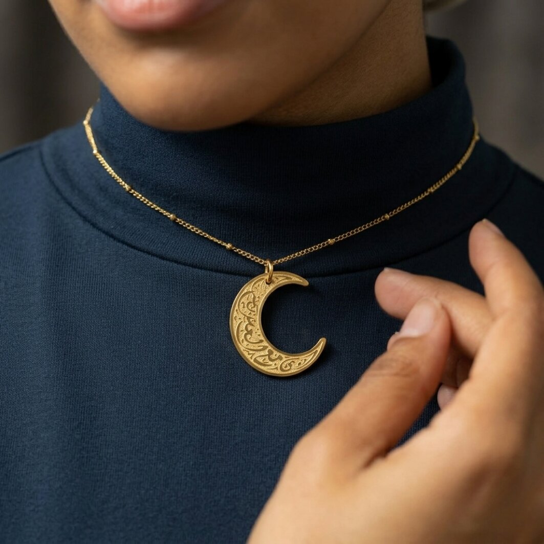 Crescent Necklace | "With Hardship Comes Ease"